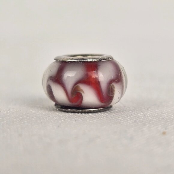 925 Sterling Silver Red Glass European Bracelet Bead - Picture 3 of 5